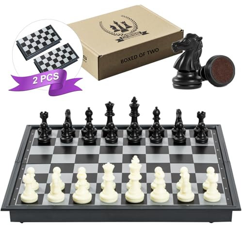 Snocyo Magnetic Travel Chess Set with Folding Board – Portable Game Toys for Kids and Adults, Educational Board Games Gift, 2pcs (Black/White)