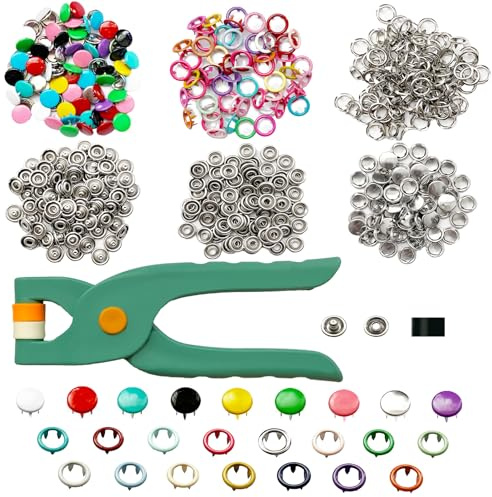 RAFIYU 400 Sets Botones de Presion con Alicate, 9.5mm Botones de Presion Metalicos, Herramienta de Botones Fijos DIY para Costura Ropa Infantil, Chaquetas, Vaqueros, Tela