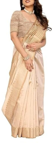 Accessorize Kingdom Women's Assam Silk Saree With Unstitched Blouse Piecee (Assam Silk) (Butter (Tussar))
