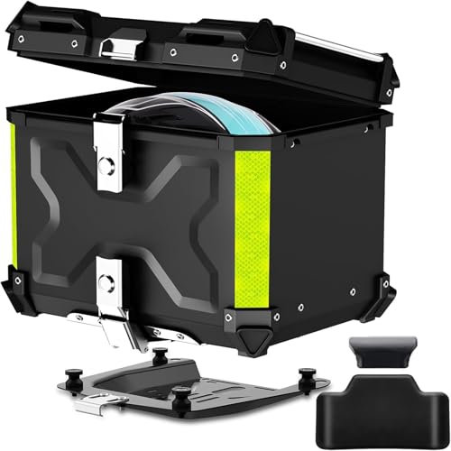 Top Case Motorrad Top-Cases Reisen Motorradkoffer Mit Rückenkissen Und InstallierenTrägerplatte Tour-Heckbox Mit Sicherheitsschloss Aluminium Top Case Motorrad(100 L)