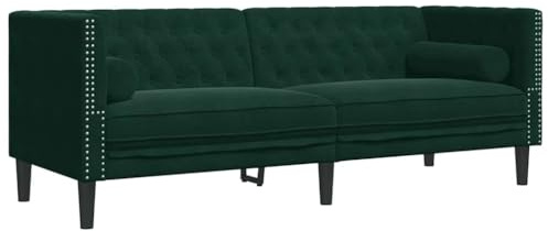 vidaXL Divano Chesterfield con Rinforzi 3 Posti Verde Scuro in Velluto, divano a 3 posti, divano, divano da salotto, divani a 3 posti