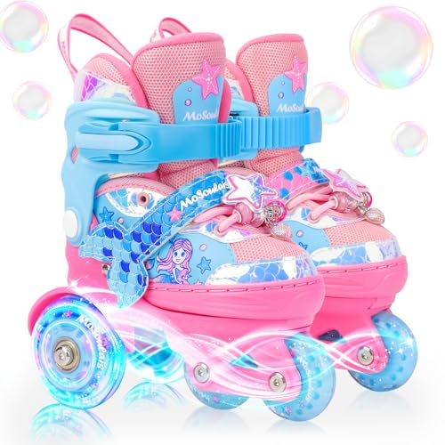 Sirène Patins à roulettes Enfant Roller Fille Roller 4 Roues Enfant Patins Ajustable avec Roues Allumées pour Débutants Filles Garçons Cadeau d'anniversaire Noël