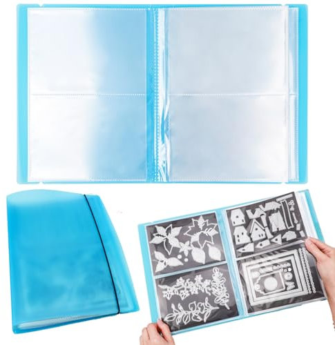 OTCRAFT 20 Pages80 Pockets /1Set Large Clear Sticker Photo Storage Album; Storage Book Organizer Folder for Postcards Stickers, Photo, Clear Stamps, and Cutting Dies 17.5x11x1.38inch (Blue)