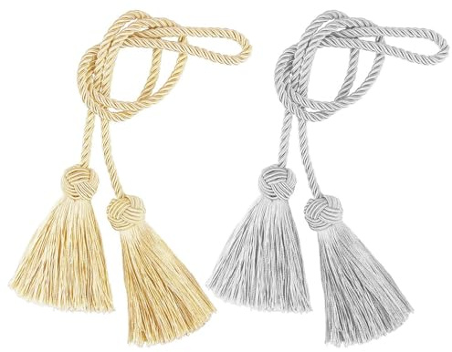 SLEEKEE 4 Piezas Lazos para Cortinas con Borlas, Lazos para Cortinas Retro Simples, Lazos para Cortinas Tejidos A Mano, Lazos para Cortinas Sin Perforar, Accesorios para Cortinas para El Hogar