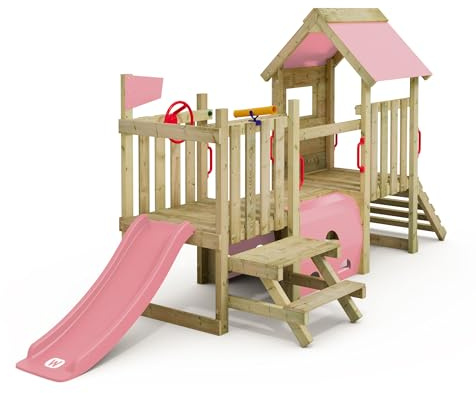 Wickey My First Playground 1 Kleinkind Spielturm, Klettergerüst, Garten Spielgerät für Kinder aus impregniertem Massivholz mit Rutsche und Plane (Pastellpink)