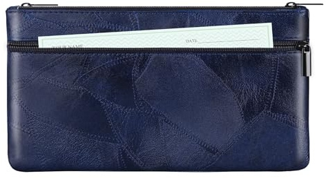 HAUTOCO Geldtaschen Banktasche PU-Leder Texturiert Bankmappe mit Reißverschluss 28 x 15.5 cm A5 Dokumente Zwei Taschen Geldmappe für Business Haushalt Schule, Königsblau