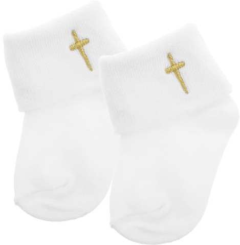 BESTYASH Chaussettes BaptêMe BéBé Garçon En Coton Blanc Chaussettes Retourner Pour Nouveau-Né Design AntidéRapant Et Confortable IdéAl Pour 0-1 Ans