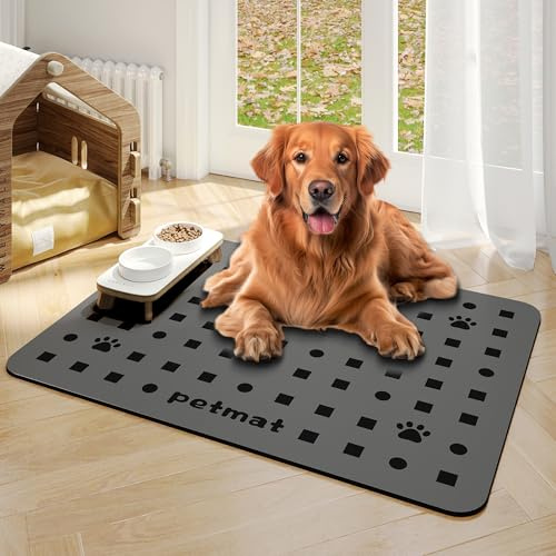 Napfunterlage Hund Katzen Futternapf Unterlage50x70cm rutschfeste Hundenapf Unterlage Katzennapf Fressnapf Futtermattes-Saugfähige Schnelltrocknend Katzenmatte Futter Matte(Dunkelgrau)