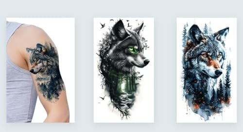 2 Blätter Temporary Wolf Tattoo Arm Tattoo NAG043 128