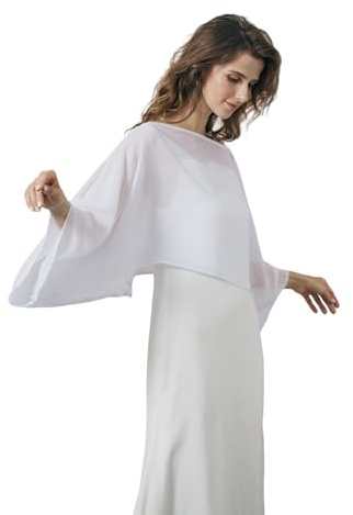 BEAUTELICATE Damen Chiffon Stola mit Ärmel Festlich Sheer Schultertuch Elegante Bolero Capelet Sommer Brautjacke für Abendkleider Brautkleider Hochzeit