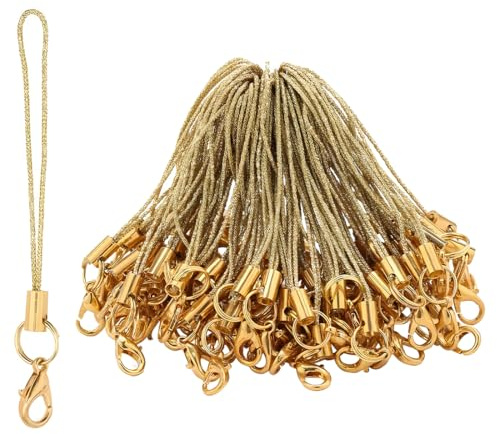 VYZUTR 50 Pezzi Oro Cinturino per Telefono Cellulare Semplice,Anelli per Ciondoli per Cellulare con Moschettone, Cinturino Anello Telefono Cordoncino per Ciondoli Portachiavi USB
