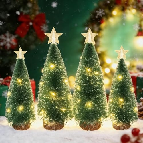 4 Stück Mini Weihnachtsbaum mit Led,künstlicher Weihnachtsbaum mit Beleuchtung,Kleiner Tannenbaum Deko,Tannenbaum Künstlich Klein Dekoration,Weihnachten Desktop DIY Dekoration,für Tischdeko, DIY