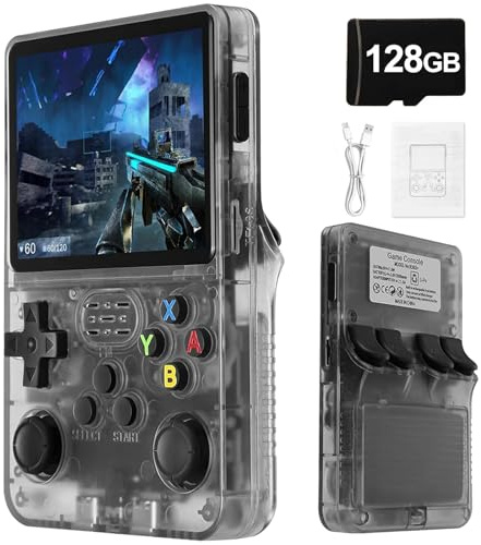 R36S Consola De Juegos Portátil - 3,5 Pantalla IPS, 21000 Juegos Clásicos 3500mAh Batería, Sistema Linux Portátil Mini Consola De Juegos-Black||128G