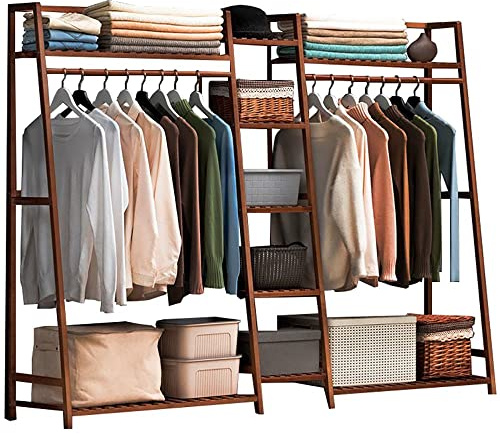Appendiabiti in bambù con 7 ripiani e asta superiore, elegante appendiabiti autoportante per camera da letto, armadio aperto, carico massimo 99,8 kg, soluzione di archiviazione durevole ed ecologica