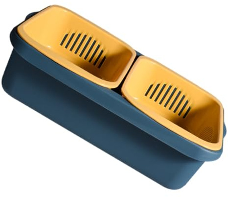 TOYANDONA Scolapasta Doppio Strato Contenitore Cucina Ventilato per Frutta Verdura Cestello Svuotafrutta Pratico e Pulito per Uso Domestico Colori Giallo e Blu