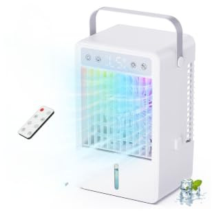 Condizionatore Portatile Silenzioso 1500ML, Climatizzatore Portatile con Touch Display e Telecomando, Raffreddatore D'aria 5 Velocità & 3 Modalità, Timer 10H, Alette 70°, USB-C, 10W Basso Consumo