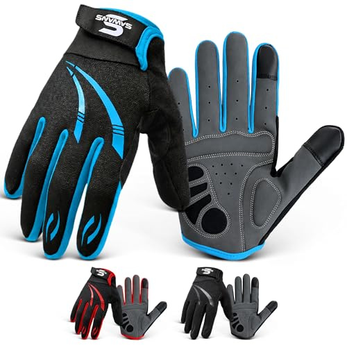SAWANS Full Finger Cycling Gloves for Men & Women Mountain Bike Gloves Breathable Touchscreen Padded Anti-Slip Shock Absorbing MTB Riding, Road Racing, Bicycle BMX & Motorcycle