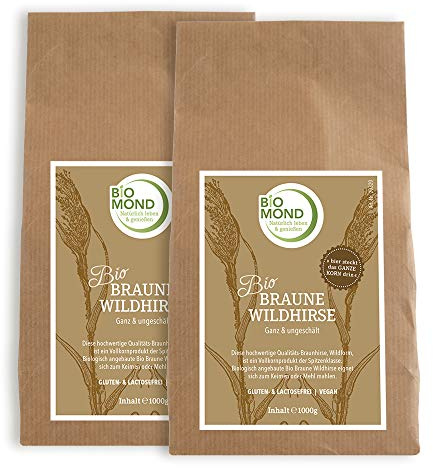 BIO Braune Wildhirse Körner BIOMOND 2 x 1000 g / ganz / ungeschält / Vorteilspack / glutenfrei / vegan / Rohkostqualität