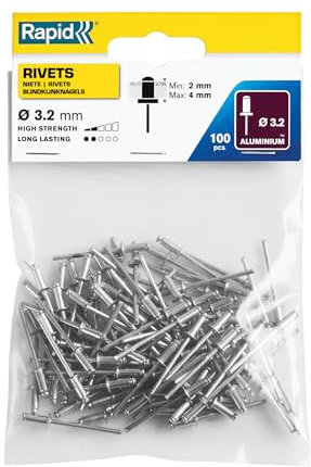 RAPID 5000377, Rivets Standard, ø 3, 2 x 8 mm, 100 pièces, Forêt inclus Gris