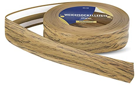 DQ-PP WEICHSOCKELLEISTE | 5m | eiche | 32x23mm | PVC | selbstklebend | Knickwinkel Fussleisten Gummileiste Sockelleiste Winkelprofil Abschlussleiste Bodenleiste