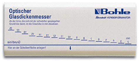 Placa óptica para medir el grosor de vidrios y espacios de aire | Medición de vidrios de 2 a 25 mm de espesor y el espacio de aire de hasta 24 mm | Funciona por reflejo en el vidrio