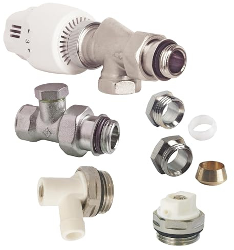 SOMATHERM FOR YOU, Kit robinet thermostatique équerre inversé 15/21, nickelé, avec té de réglage, purgeur d'air et robinet de vidange, compatible avec tous radiateurs 15/21 | Équipez facilement votre radiateur grâce à ce kit complet avec robinet thermostatique, esthétique et ergonomique.