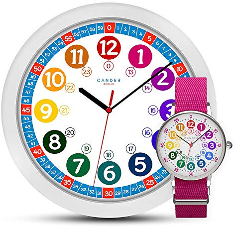 Cander Berlin MNU 1030 Kinderwanduhr Wanduhr und MNA 1030 M Armbanduhr Kinder Armbanduhr Kinderuhr Lernuhr Mädchen