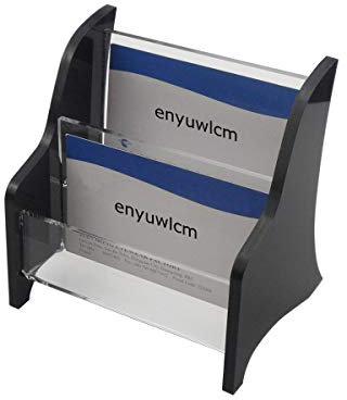 Enyuwlcm Visitenkartenhalter aus Acryl, 2 Etagen, für Schreibtisch, eleganter Visitenkartenständer für Büro, Schwarz/Transparent