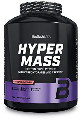 BioTechUSA Hyper Mass - Mass Gainer con Carbohidratos y Mezcla de Proteínas | Creatina Micronizada | Sin Gluten, 4 kg, Fresa