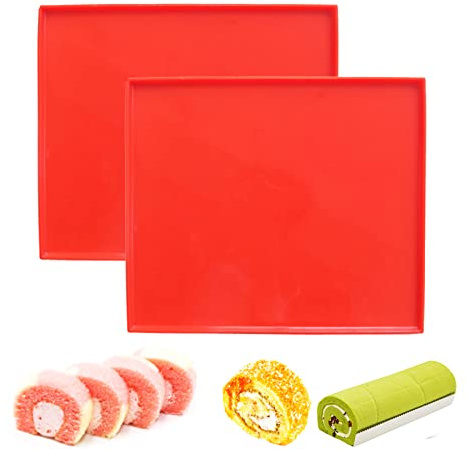 Swiss Roll Cake Mat - Flexible Multipurpose Silicone sheet Nonstick jelly roll pan Baking Tray Pastry Mat Pizza Cookies Mold（set of 2）