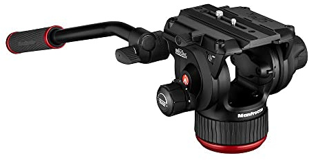 Manfrotto 504X Fluid Video Head with Flat Base, Lightweight and Compact Aluminium Video Head, New Fluid Technology, 4 Steps Counterbalance System, Videographer, Payload lbs