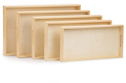 Serviertablett / Holztablett rechteckig Sets (unlackiert) | für Montessori Aktivität, Kunst/Handwerk, Malerei, Restaurant, Essen, dekorativ, Couchtisch | 5 Stück (5 verschachtelte Rechtecke)