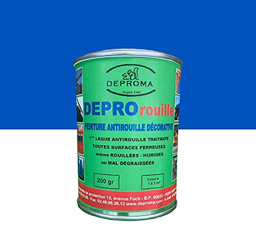 DEPROMA | Peintures glycéro | fer antirouille métaux | 200gr | Protection contre la rouille - Bleu France - RAL 5017