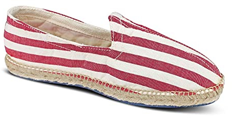 weltenmann Corralejo – Espadrillas Slip-on a Colore a Strisce Larghe in Cotone con Borsa di Stoffa, Pomegranate, 43, Handmade in Spain