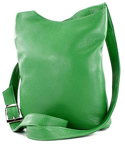 modamoda de T221 Damen Leder Umhängetasche Schultertasche Medium handmade in Italy, Farbe:Blattgrün