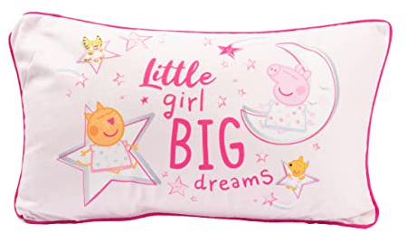 Peppa Wutz Kissen – Little Girl Big Dreams Plüsch Dekokissen Zierkissen Kopfkissen Rosa 40 x 23 cm