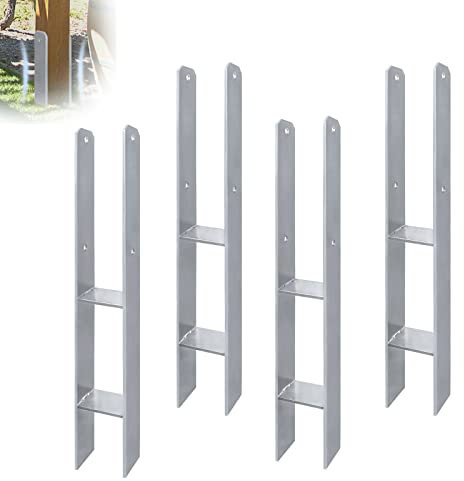 XMTECH 4 Stück H-Pfostenträger H-Anker Langlebig, Gesamthöhe: 600 mm, Materialstärke: 5 mm, Breite: 91 mm,Vierkantholzpfosten für Pfosten Zaun, Carports, Stelzenhäus