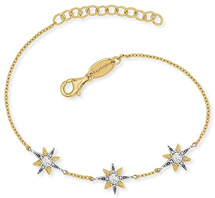 Engelsrufer Damen Armband aus vergoldetem Sterling Silber mit drei Sternen Anhängern - besetzt mit 15 Zirkonia Steinen - Karabinerverschluss - in drei Längen verstellbar