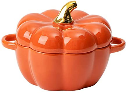 FYUEROPA Ciotola di zucca in ceramica, casseruola individuale, teglia per forno da forno con coperchio, 396,9 g, colore: arancione