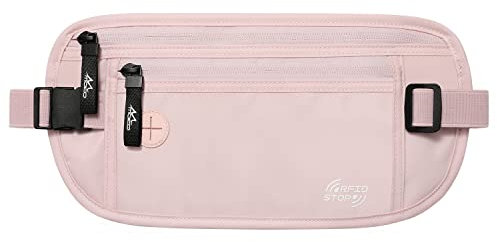 MoKo Geldgürtel für Reisen, Reisegeldbeutel Diebstahlsicher mit RFID-blockierung Kreditkartenfach, Versteckt Flach Bauchtasche Geldgürtel für Damen und Herren Unter Kleidung, Rosa