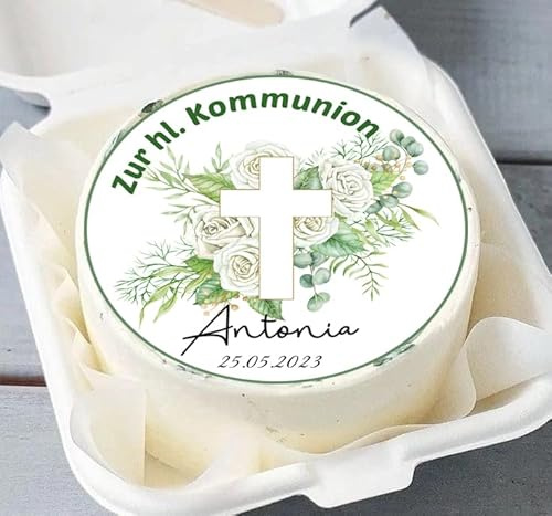 Tortenbild Muffin Kreuz Kommunion, Konfirmation oder Firmung (Fondantpapier, Dekorpapier Plus oder Oblate - Geschnitten)