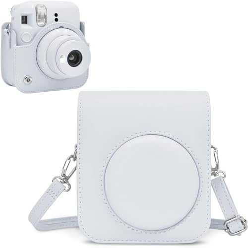 Rieibi Camera Case Compatible with Fuji Instax Mini 12 Camera - Carry Case for Fujifilm Instax Mini 12 Instant Camera - Camera Bag Cover with Strap - White