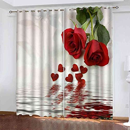 NGOCVN Tende Oscuranti 3D Stampa Cuore Rosso Rosa 300 X 280 Cm / (L) X (A) Tenda Occhielli Tende Da Interni Camera Da Letto Soggiorno Finestra Moderne Poliestere Tenda Cameretta Bambini