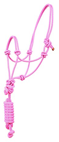 Rope Halter 4 Knot Stiff Polyester Training Halter with 10' Matching Lead Rope for Horses Black Red Blue Pink One Size Fits All (Pink)