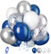 Biapian Navy Blue & Silver Balloons - 20 Pcs, 12 Inch Pearl Blue & Silver Latex Balloons with White Confetti for Birthday, Baby Shower, Graduation, Wedding & Party Decoration