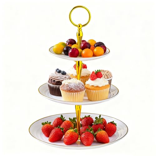 Allbusky 3-Tier Cake Stand Cupcake Holder, Pastry Tiered Serving Tray, Dessert Plates Cakes Fruit Cookie Candy Display Tower Serving Platter for Christmas Wedding Birthday Baby Shower