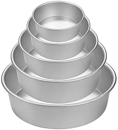 EGEN Aluminio redondo para tartas de hojalata para hornear, base fija, no se pega para boda, Navidad, cumpleaños, hornear, hojalata redonda (4/5/6/7/8inch-5 piezas)