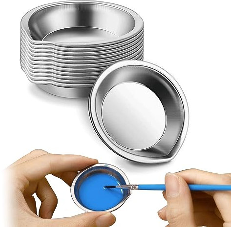 12 PCS Makeup Metal Mixing Paint Palette Stainless Steel Round Palette with Mouth Paint Pallet for Paint Pigment and Water Based Painting Watercolour Palette for Home School (Diameter 1.97 in)