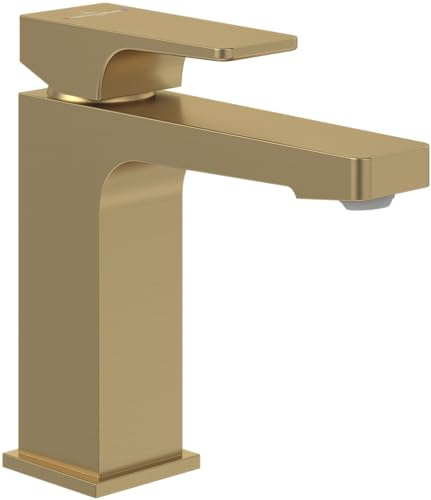 Villeroy & Boch Architectura Square Waschtischarmatur ohne Ablaufgarnitur, wassersparende Waschtischarmatur, Auslaufhöhe 113 mm, Rechteckig, Gold gebürstet