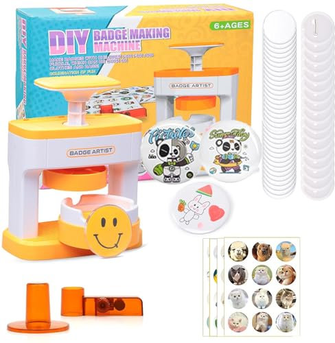 Rntfunre Button Maker: Neueste Pin Badge Making Kit mit 48 Kunststoff-Button-Teilen & Kreisschneidern für Party und Geschenke